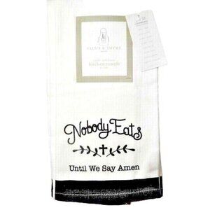Nobody Eats Until We Say Amen Kitchen Towels White Black Inspirational 2-Piece